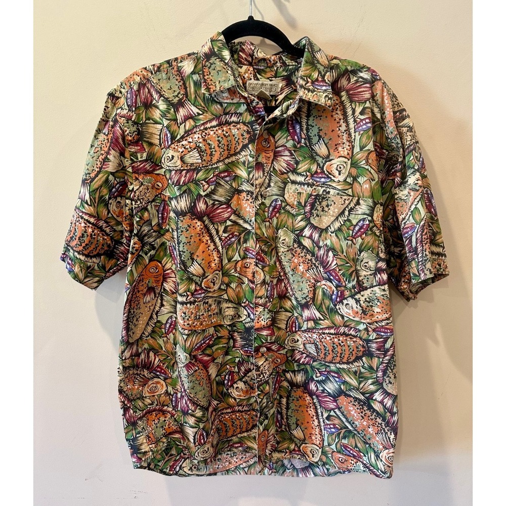 Vtg 90s Banana Republic Safari &‎ Travel Clothing Co Fish Button Up Sz M Cotton